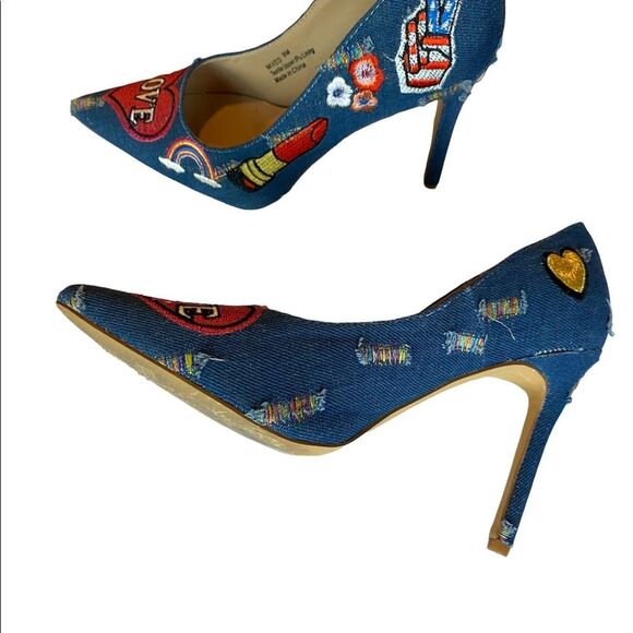 Penny Loves Kenny Mixed Denim Pump with embroidery patchwork accents. Si… - Picture 4 of 11